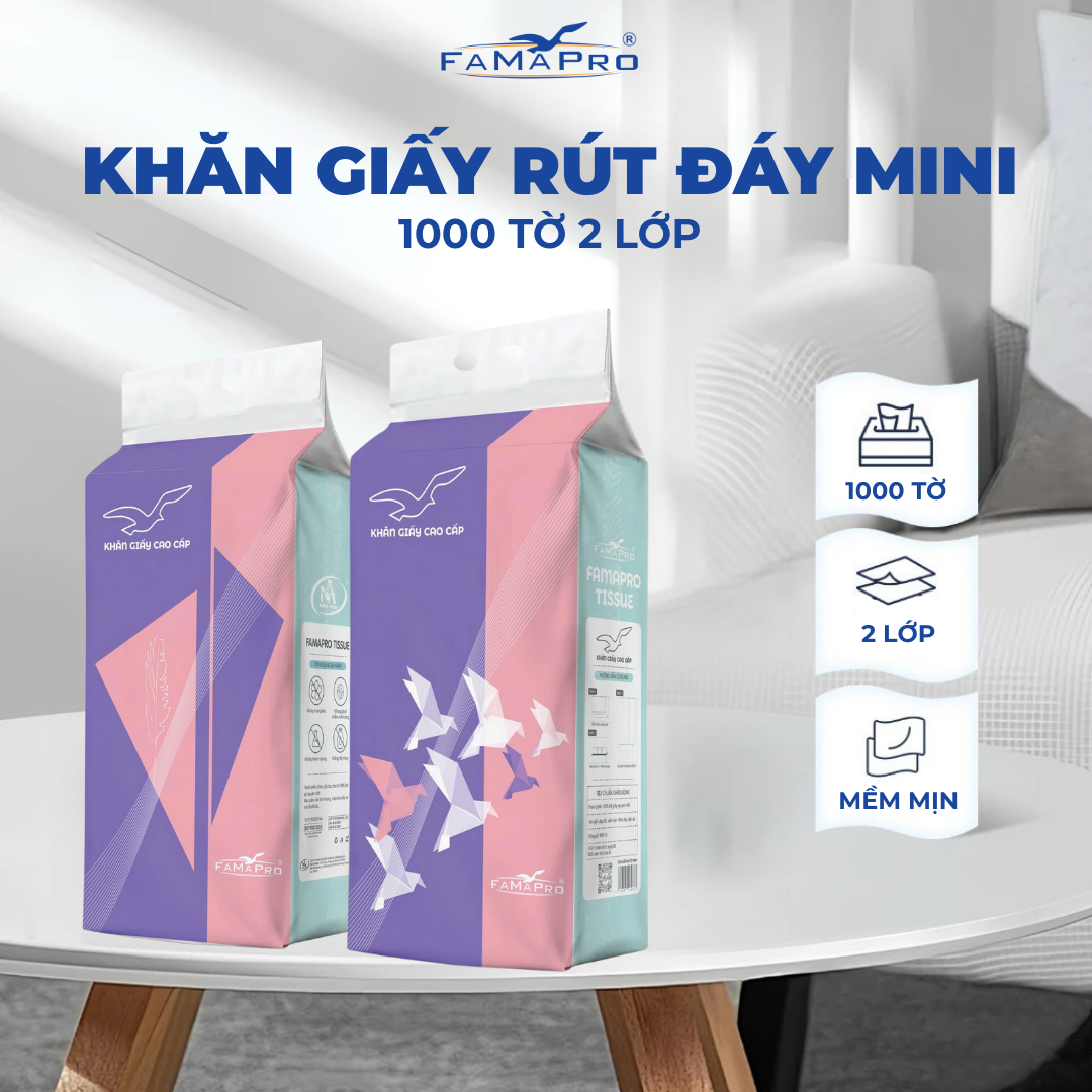 Khăn giấy rút đáy mini cao cấp Famapro Tissue